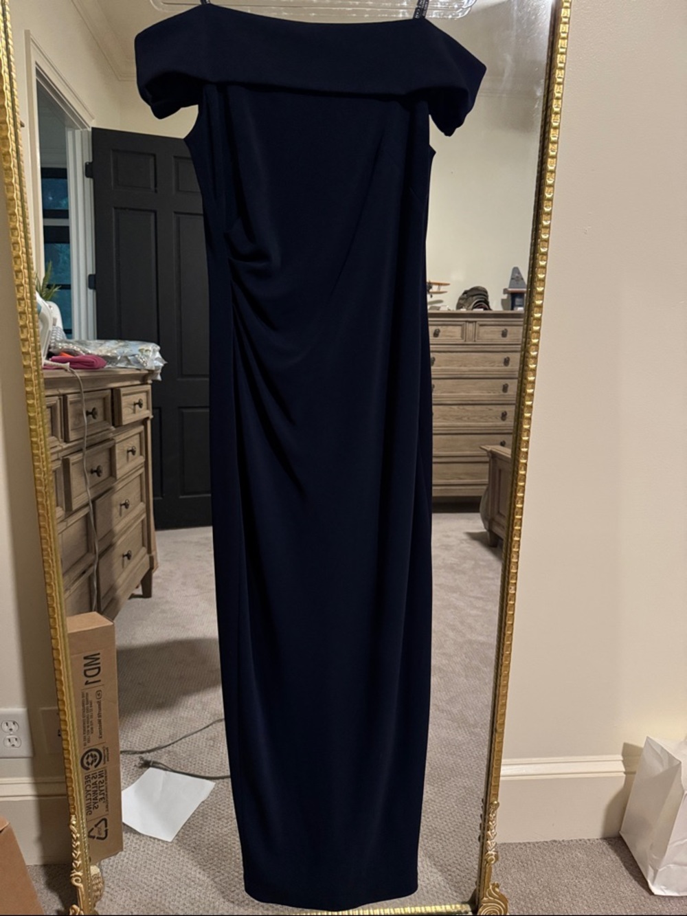 Vince Camuto Off-the-Shoulder Navy Maxi Dress Gown Size 8